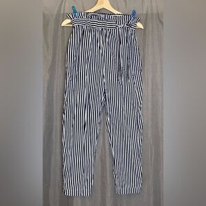 ZARA Basic Small Paperbag Stripe Cropped Pants Navy/White Small